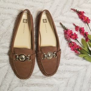 Anne Klein Suede Leather Logo Loafers